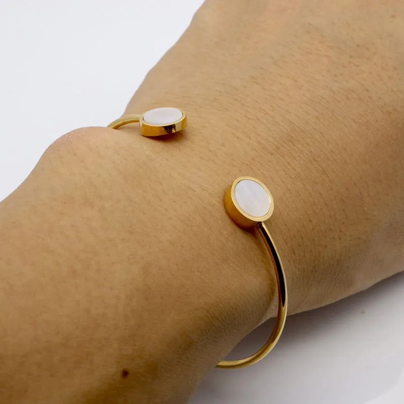 Trendy Geometric Double Round Shell Bracelet Plated 18K Gold Bangles Classic Fashion Jewellery Opening Design Bracelet For Women