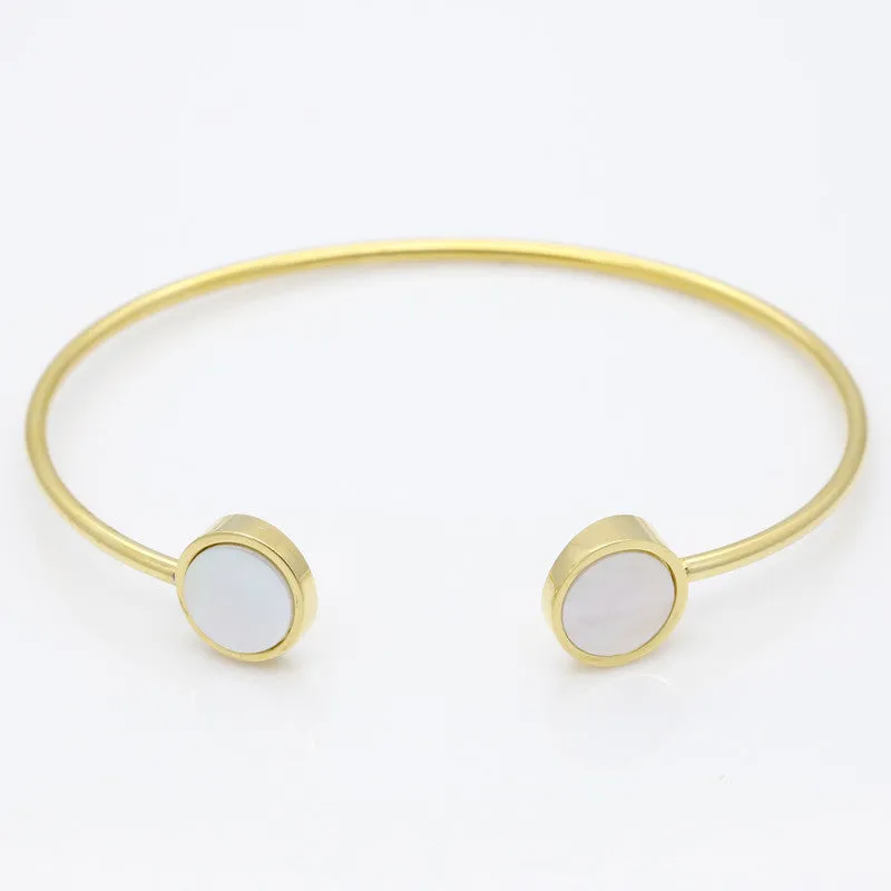 Trendy Geometric Double Round Shell Bracelet Plated 18K Gold Bangles Classic Fashion Jewellery Opening Design Bracelet For Women