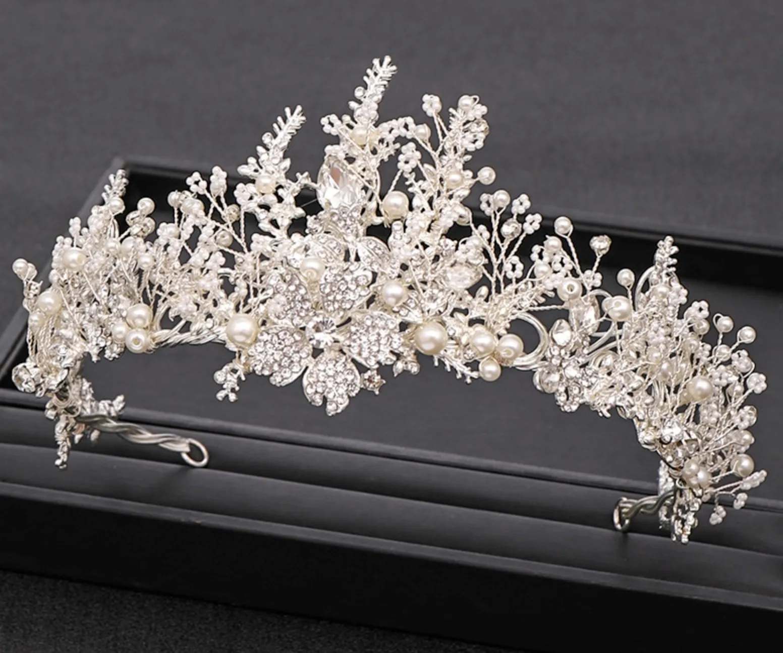 Trendy Handmade  Baroque Rhinestone Pearl Crystal Wedding Bridal Crown Hair Accessory