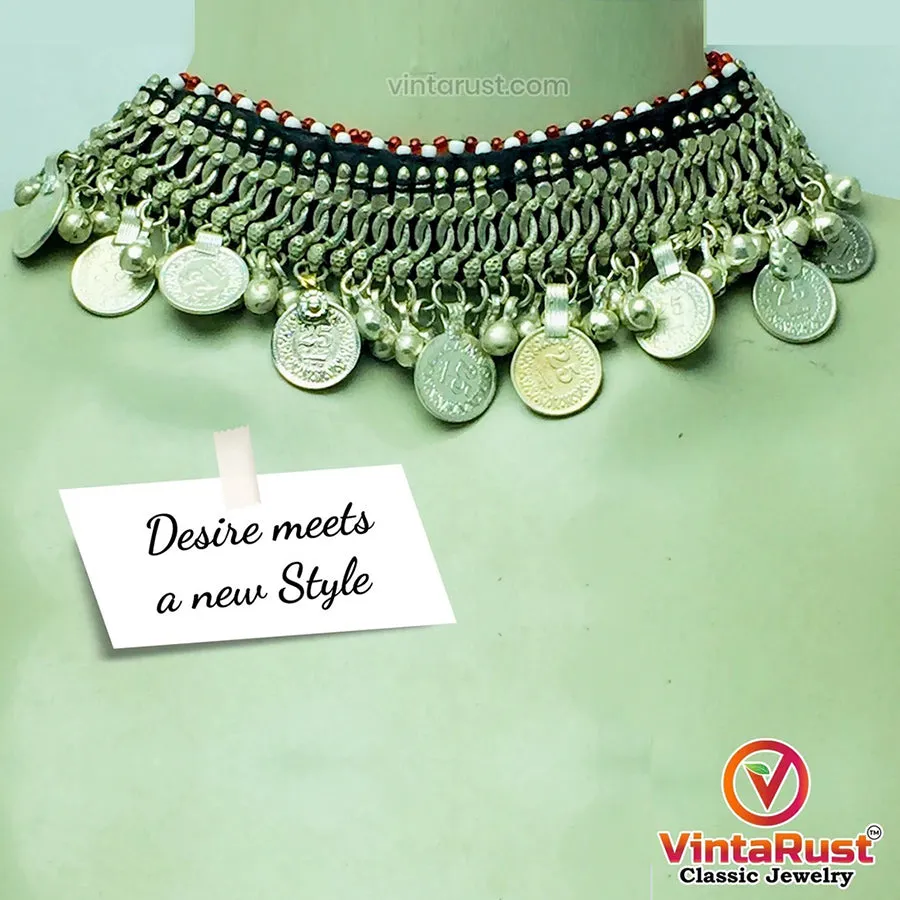 Tribal Coins and Silver Bells Choker Necklace