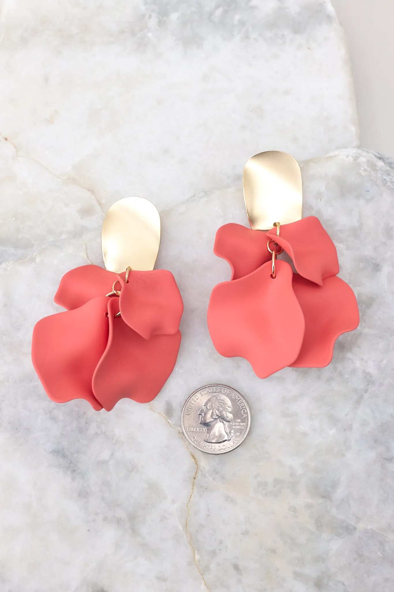 Turning A New Leaf Coral & Gold Earrings