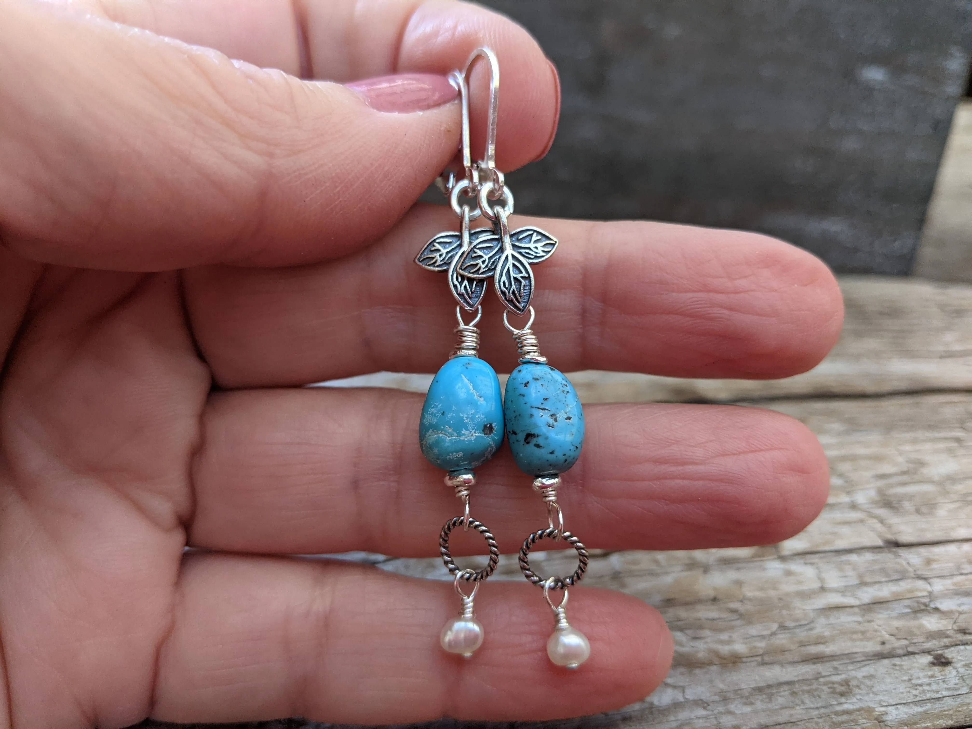 Turquoise & Pearl Artisan Earrings