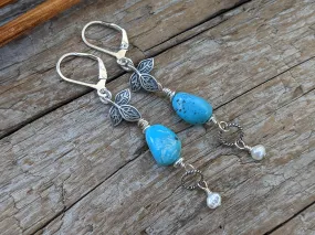 Turquoise & Pearl Artisan Earrings