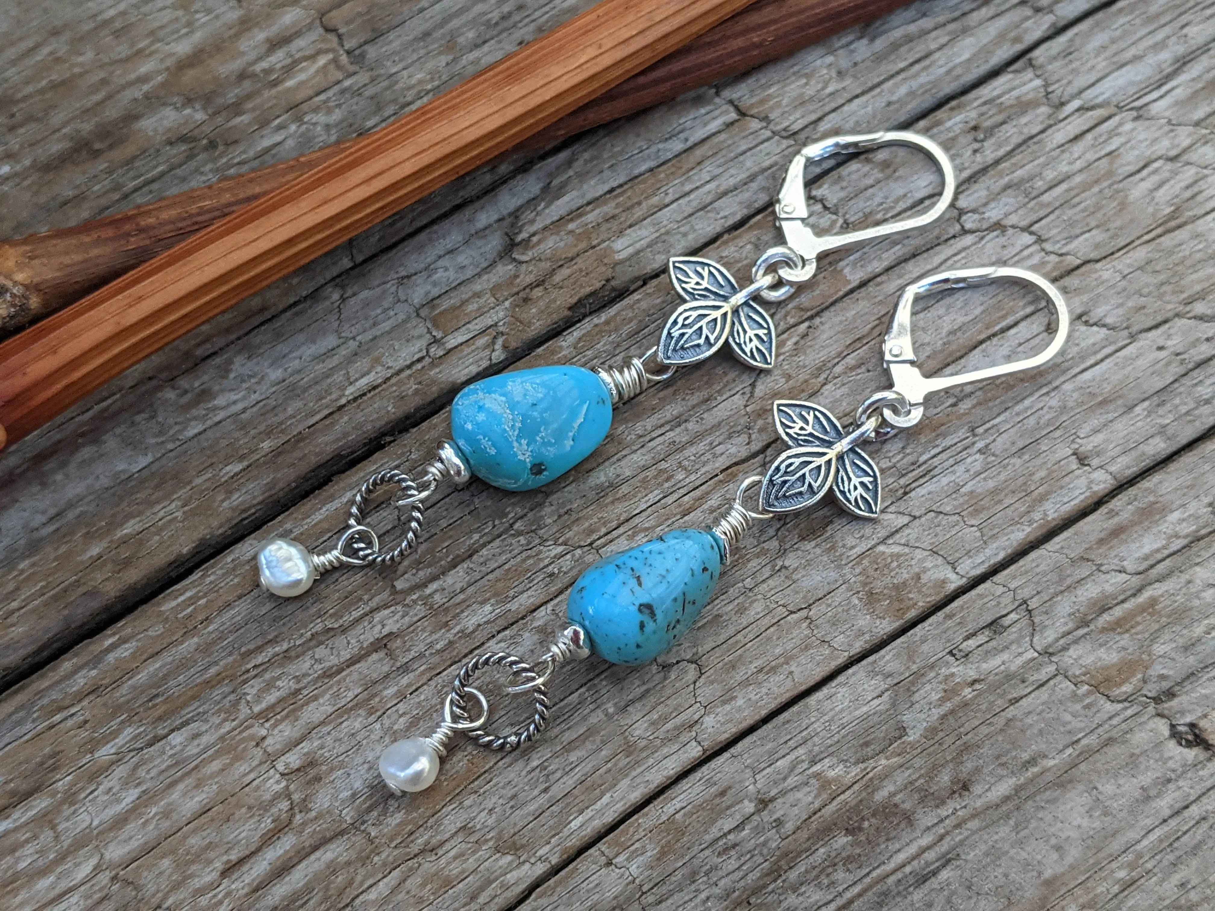 Turquoise & Pearl Artisan Earrings