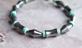 Turquoise Bracelet, Mens Bracelet, Bead Bracelet, Hematite Bracelet - Luca