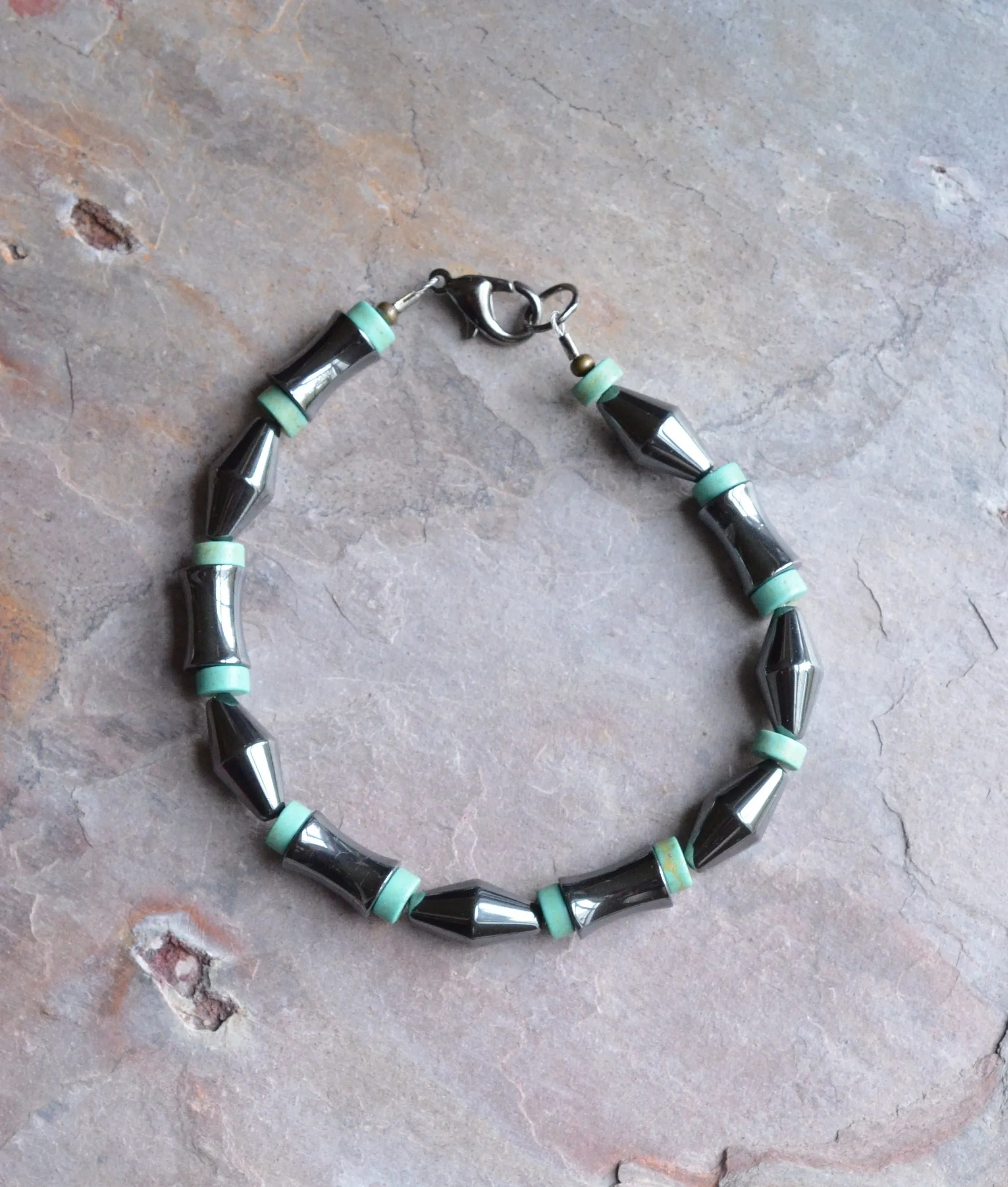 Turquoise Bracelet, Mens Bracelet, Bead Bracelet, Hematite Bracelet - Luca