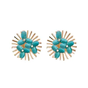 Turquoise Sunburst Statement Stud Earrings