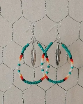 Turquoise'n pearl feather earrings