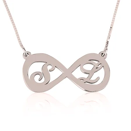 Two Letters Infinity Necklace Rose Gold Plated