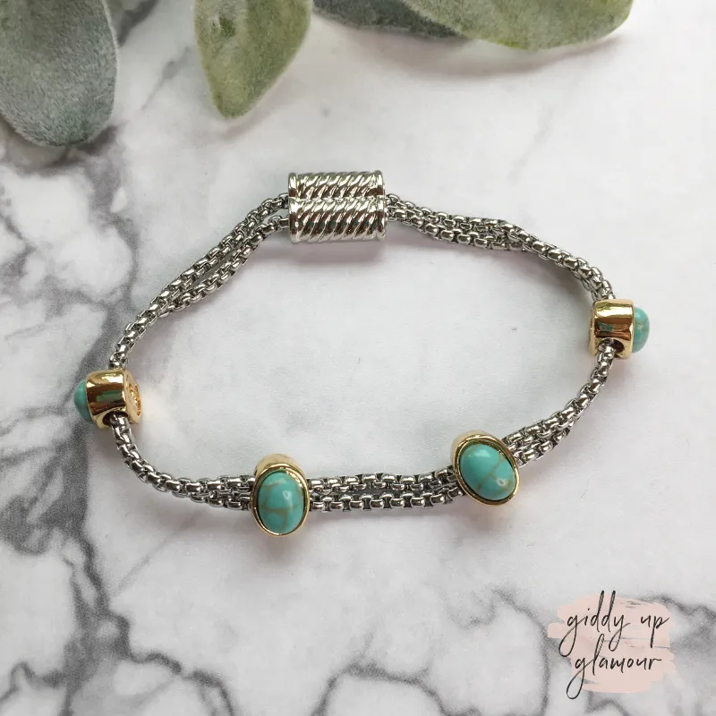 Two Toned Magnetic Bracelet with Oval Stones in Turquoise