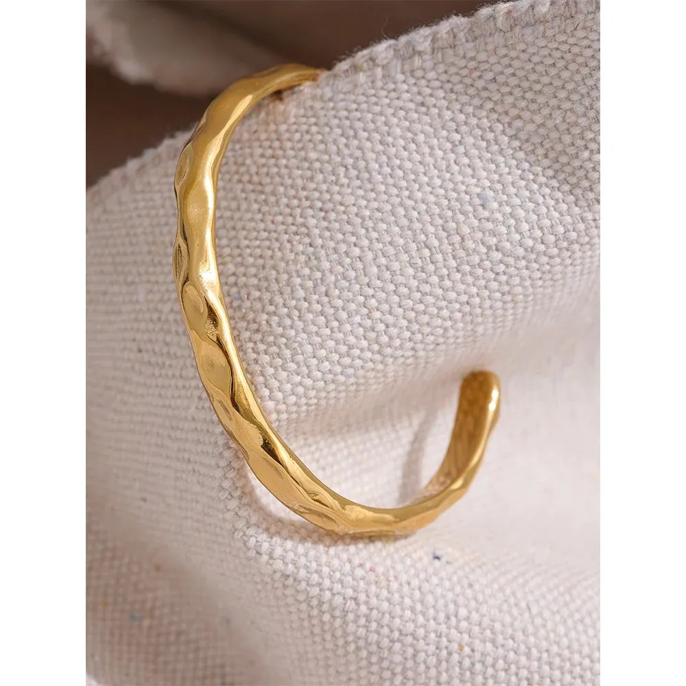 VAIGE Minimalist Gold Stainless Steel Cuff Bracelet - Tarnish-Free Geometric Charm Wrist Jewelry