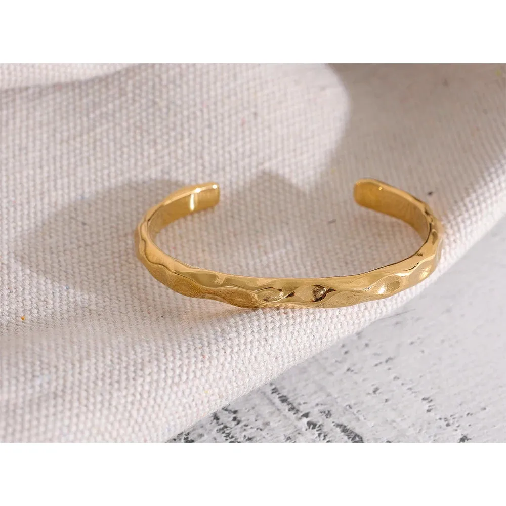 VAIGE Minimalist Gold Stainless Steel Cuff Bracelet - Tarnish-Free Geometric Charm Wrist Jewelry