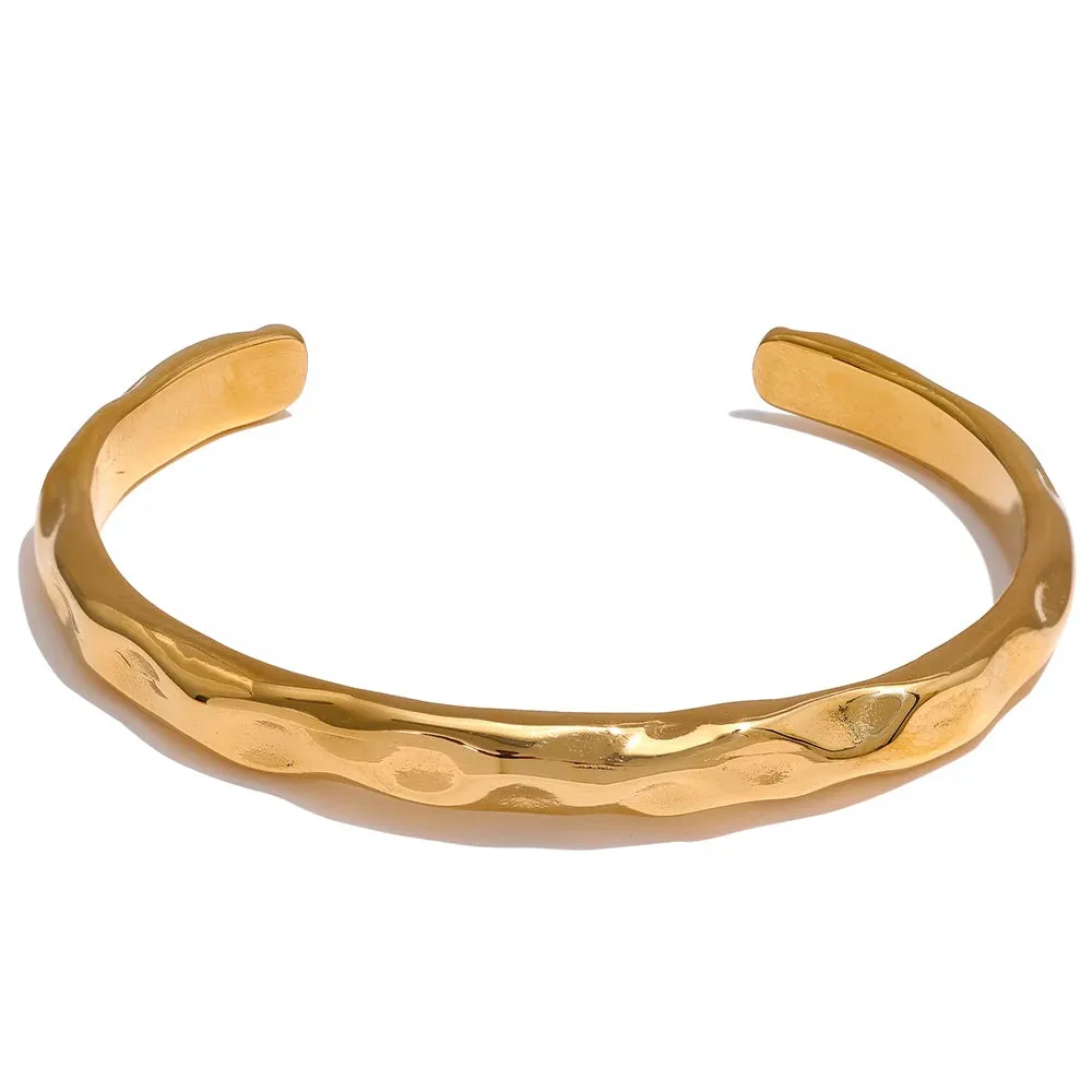 VAIGE Minimalist Gold Stainless Steel Cuff Bracelet - Tarnish-Free Geometric Charm Wrist Jewelry