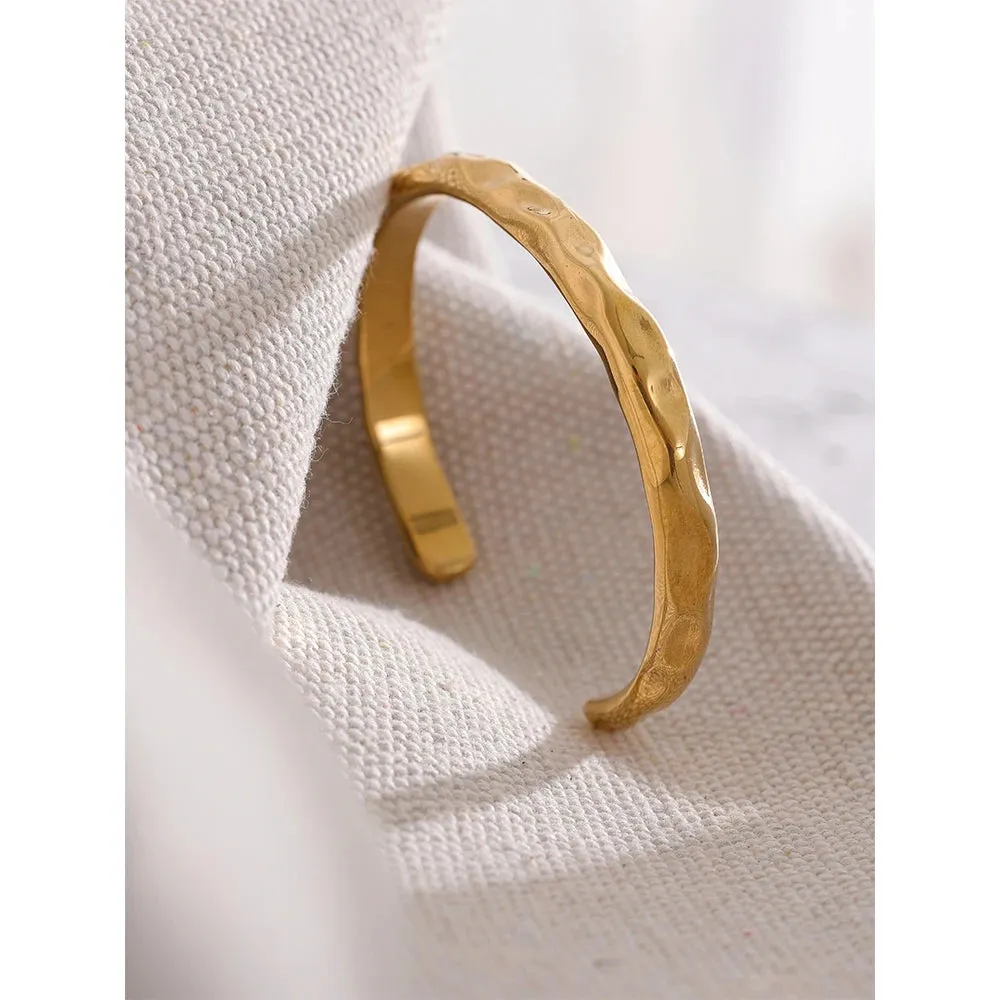 VAIGE Minimalist Gold Stainless Steel Cuff Bracelet - Tarnish-Free Geometric Charm Wrist Jewelry