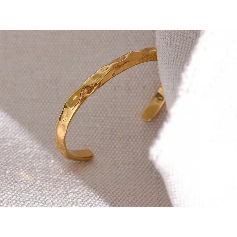 VAIGE Minimalist Gold Stainless Steel Cuff Bracelet - Tarnish-Free Geometric Charm Wrist Jewelry