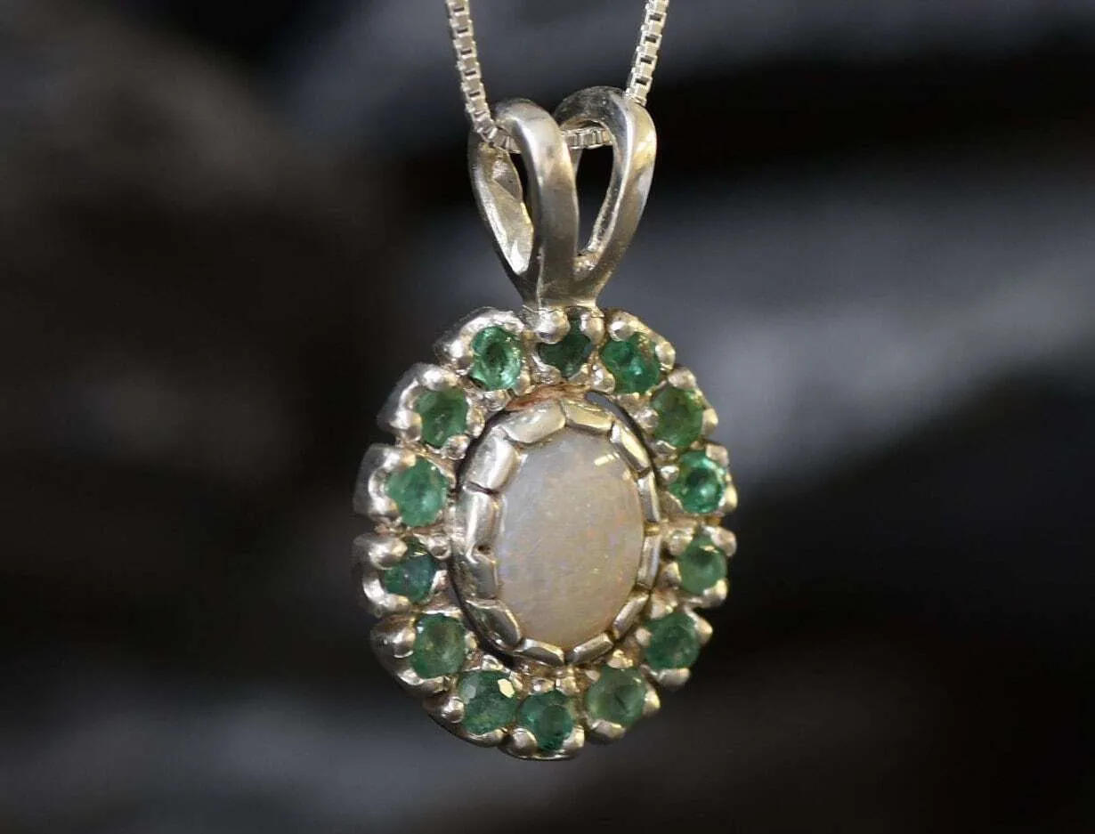 Victorian Opal Necklace - Opal Flower Necklace - White Green Pendant