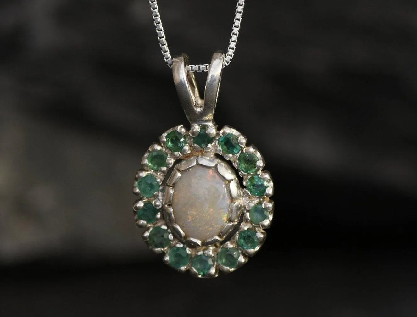 Victorian Opal Necklace - Opal Flower Necklace - White Green Pendant