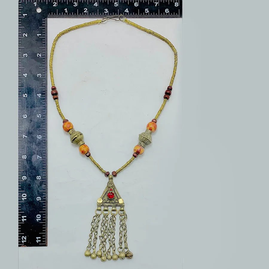 Vintage Kuchi Pendant Necklace With Beaded Chain