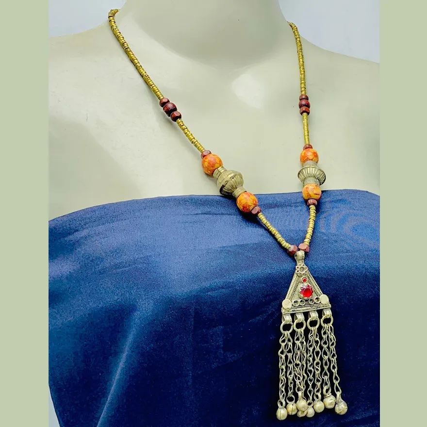 Vintage Kuchi Pendant Necklace With Beaded Chain