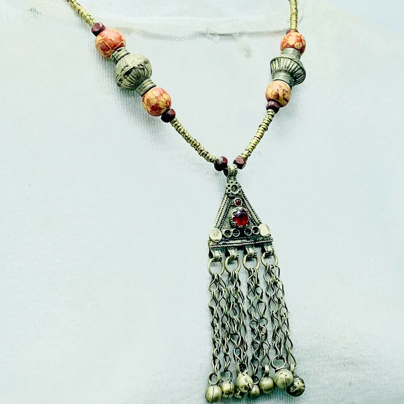 Vintage Kuchi Pendant Necklace With Beaded Chain