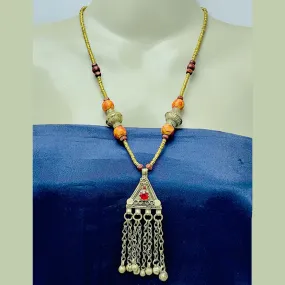 Vintage Kuchi Pendant Necklace With Beaded Chain