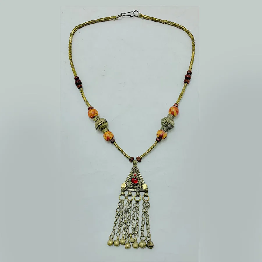 Vintage Kuchi Pendant Necklace With Beaded Chain