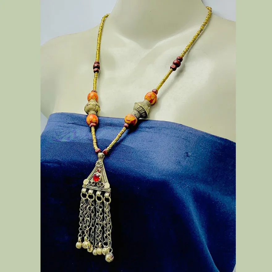 Vintage Kuchi Pendant Necklace With Beaded Chain