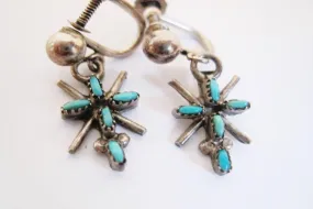 Vintage Native American Turquoise Cross Earrings