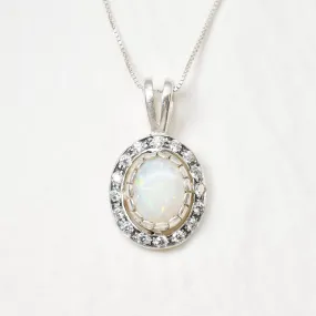 Vintage Opal Necklace - Genuine Opal Pendant - White Oval Necklace