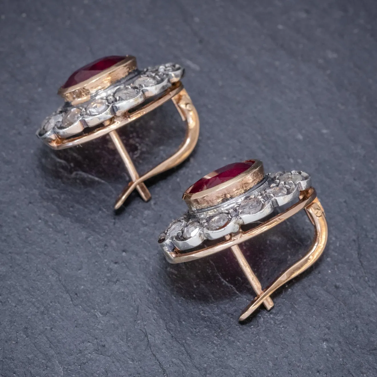 Vintage Ruby Diamond Earrings 3.50Ct Ruby 3Ct Diamonds 18Ct Gold Circa 1930