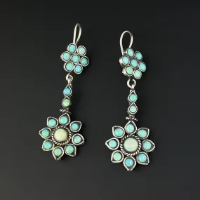 Vintage Sterling Silver Turquoise Flower Drop Earrings