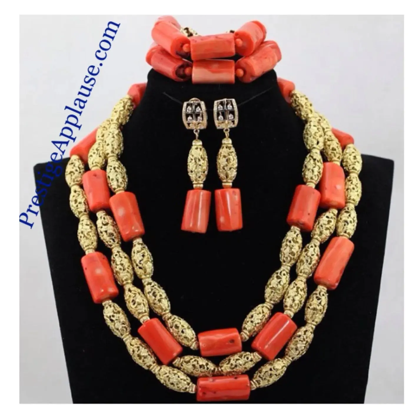 Wedding Bridal Coral African Beads Jewellery Set