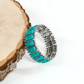 Western Lovin' Stretchy Stone Bracelet in Silver Tone/Turquoise