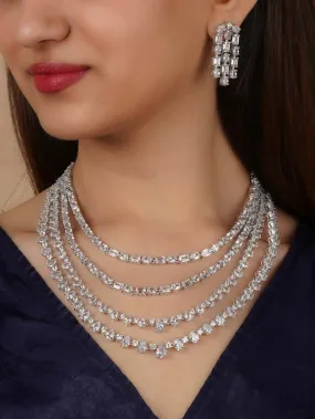 White Color Silver Plated Faux Diamond Necklace Set - CZSET355