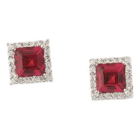 White Gold Ruby and Diamond Stud Earrings