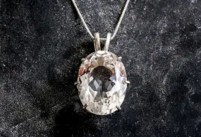 White Topaz Pendant - Large White Topaz Necklace - Crystal Statement Necklace