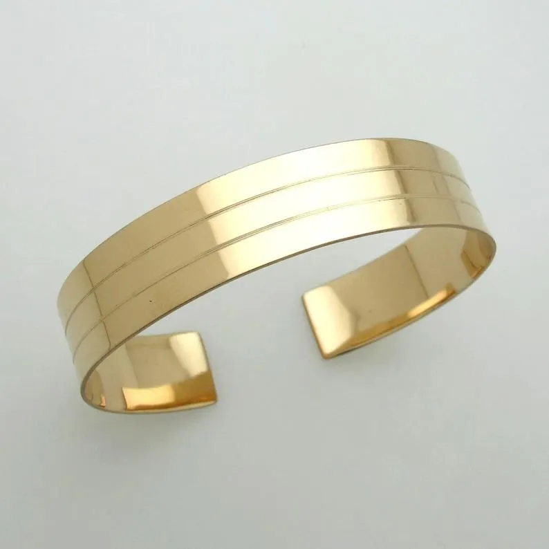 Wide Mens Bracelet Gold Line - Stripe Cuff Bracelet