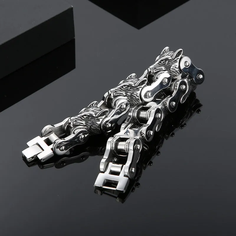 Wolf Head Titanium Steel Bracelet - European American Hip-Hop Style for Men