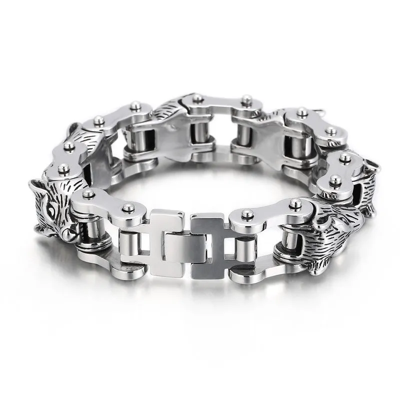 Wolf Head Titanium Steel Bracelet - European American Hip-Hop Style for Men