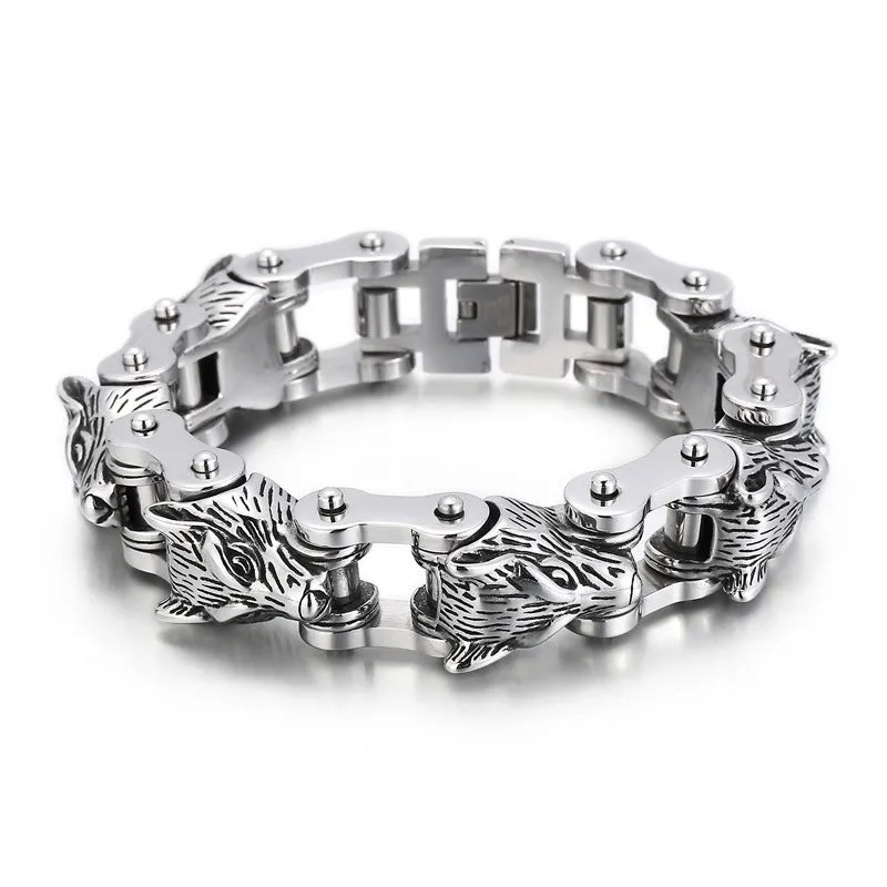 Wolf Head Titanium Steel Bracelet - European American Hip-Hop Style for Men