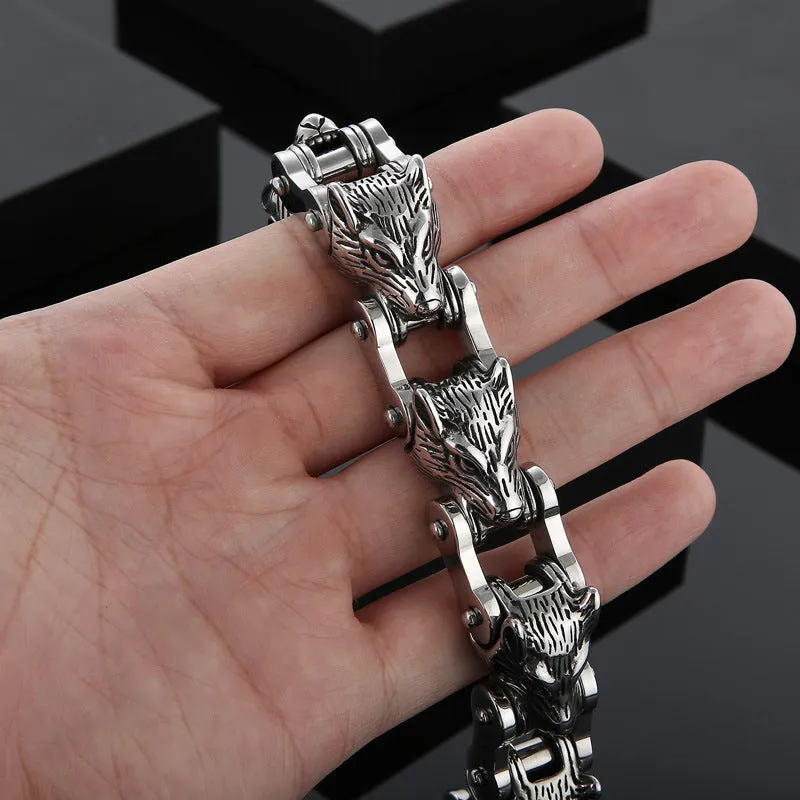 Wolf Head Titanium Steel Bracelet - European American Hip-Hop Style for Men