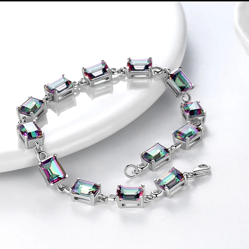 Women Tennis Bracelets Retro Square Rainbow Mystic Topaz Jewelry Gifts 925 Sterling Silver