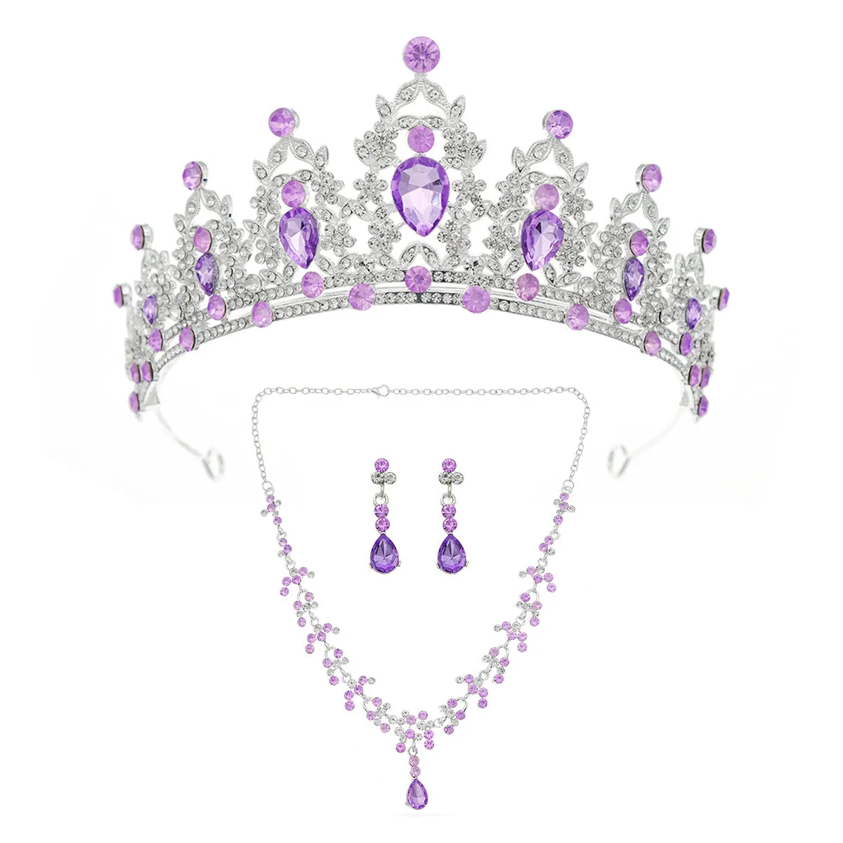 Women wedding bridal tiara crown three-piece set Internet celebrity model live broadcast jewelry wedding necklace earrings set