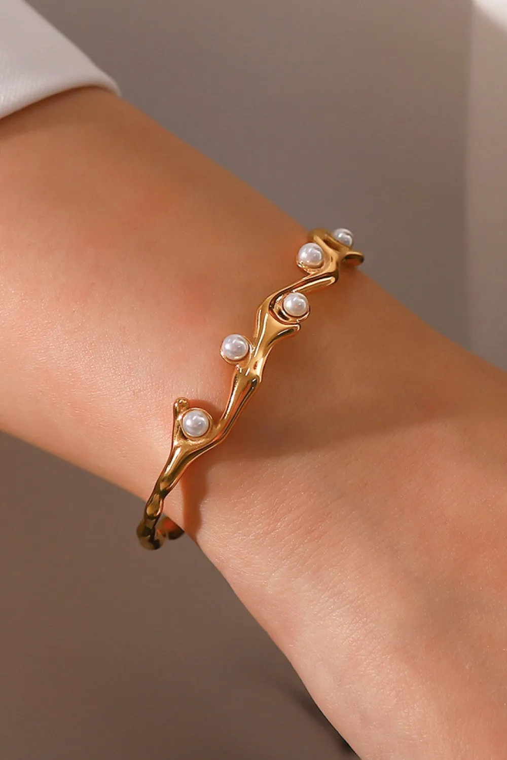 Women's Pearl Inlaid Open Bracelet