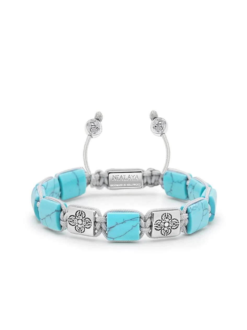 Women's Turquoise Flatbead Bracelet with Dorje Bead in Silver