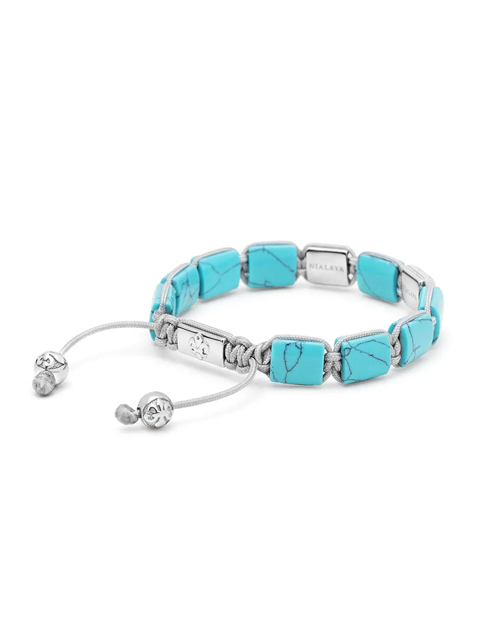 Women's Turquoise Flatbead Bracelet with Dorje Bead in Silver