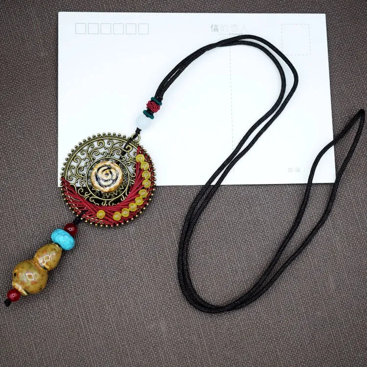 Woven Bohemian Ceramic Necklace Creative Ceramic Retro Long Ethnic Style Necklace Handmade Lady Jewelry Gift