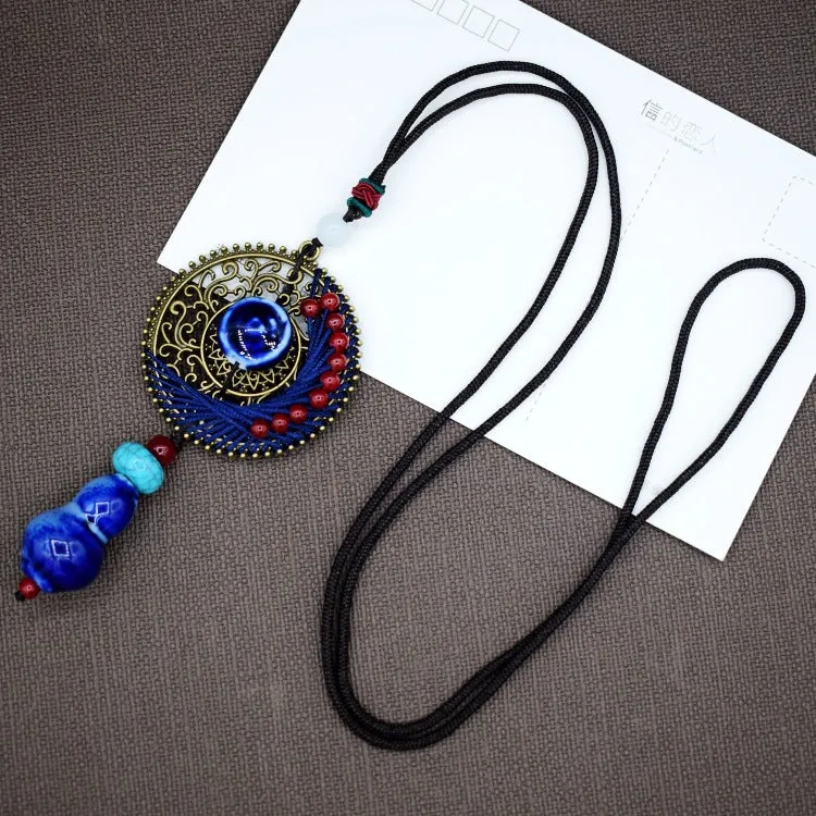 Woven Bohemian Ceramic Necklace Creative Ceramic Retro Long Ethnic Style Necklace Handmade Lady Jewelry Gift