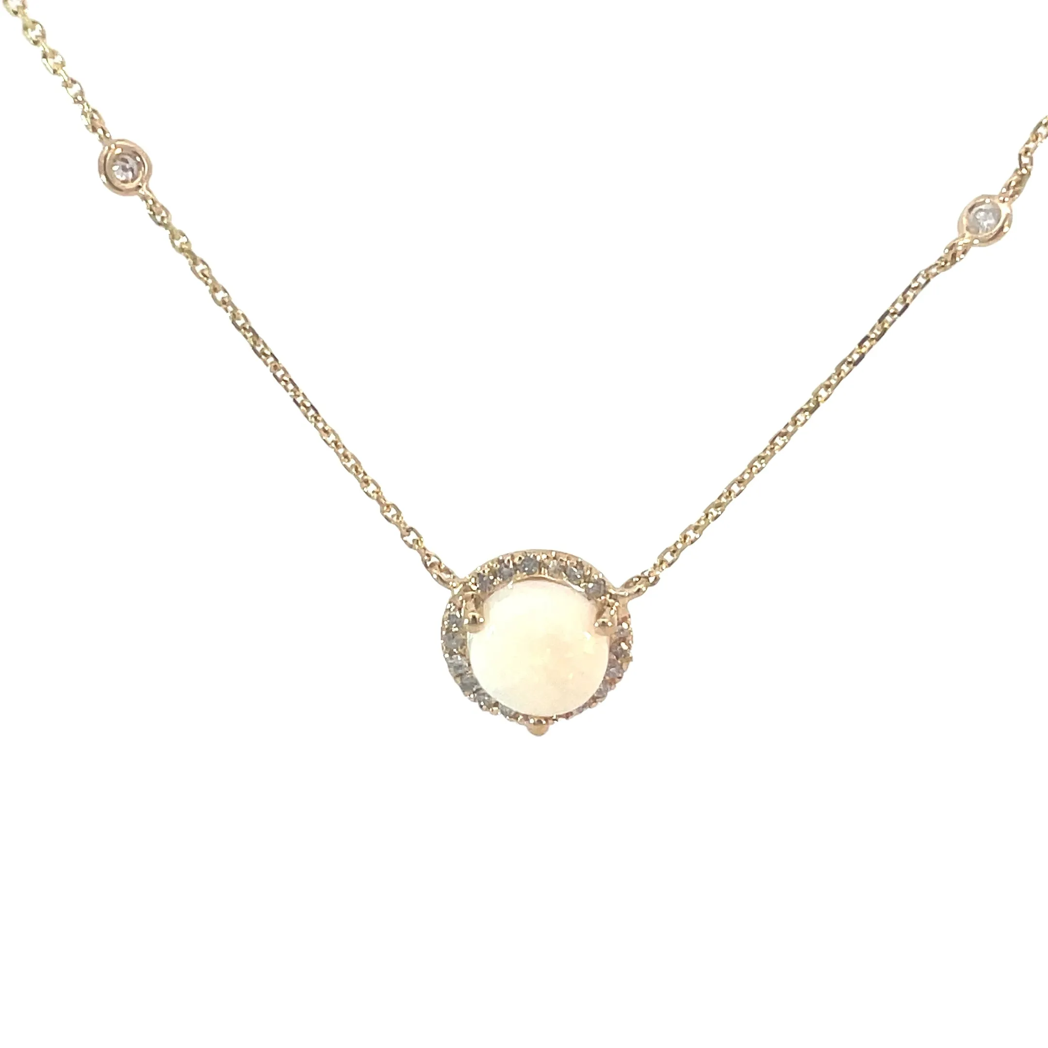 Yellow Gold Opal Halo Station Necklace