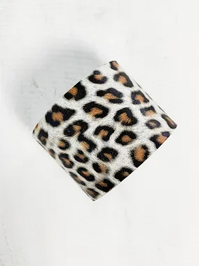 Zoe Leather Solid Cuff Bracelet White Leopard Print